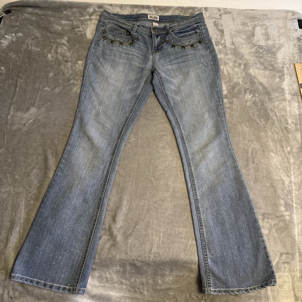 Vintage Y2K MUDD Flare Jeans Womens Juniors 11 Low Rise Bootcut Jewels Bling